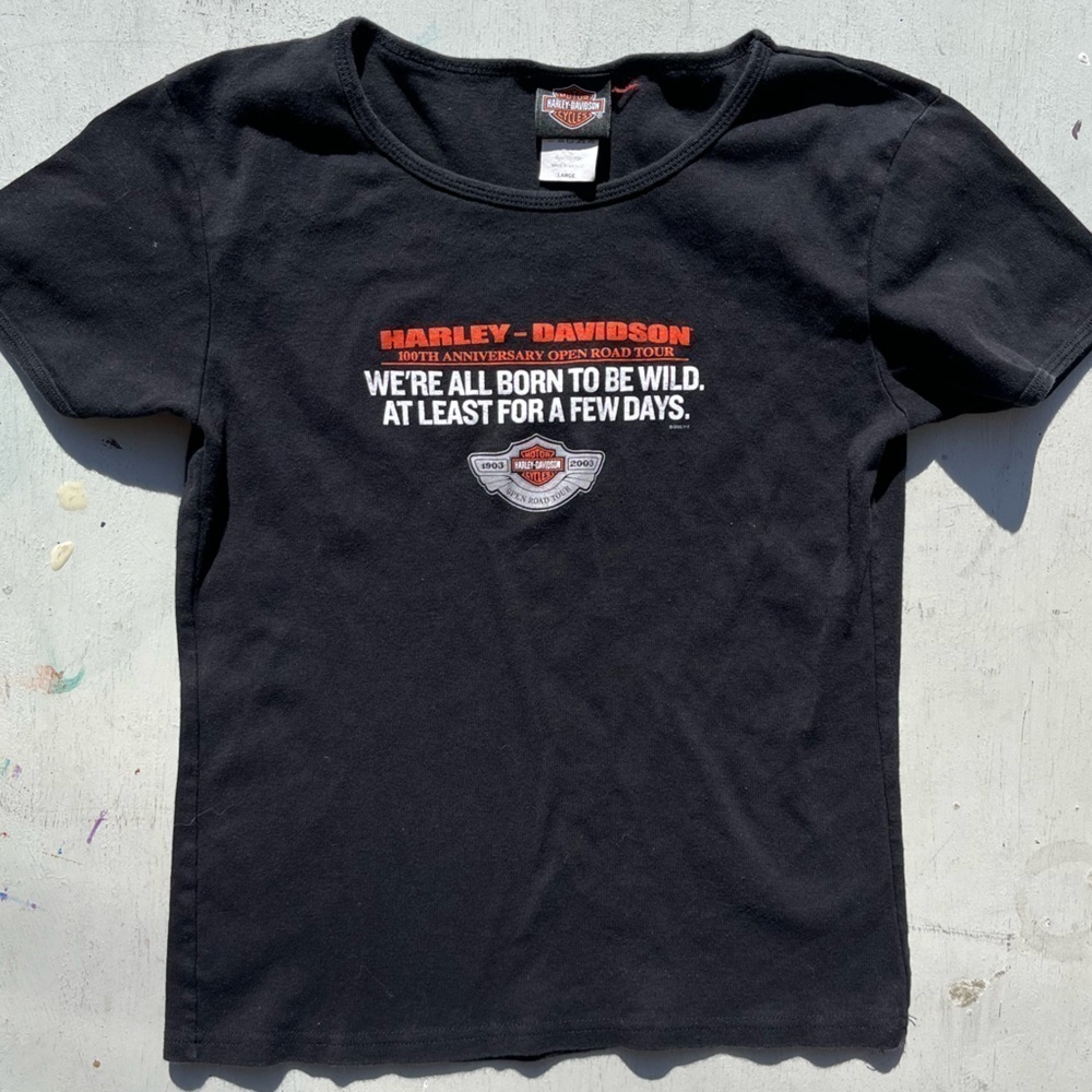 Women's Harley Davidson T-Shirt Black 100 Years L Motorcycle Bikercore USA Ride